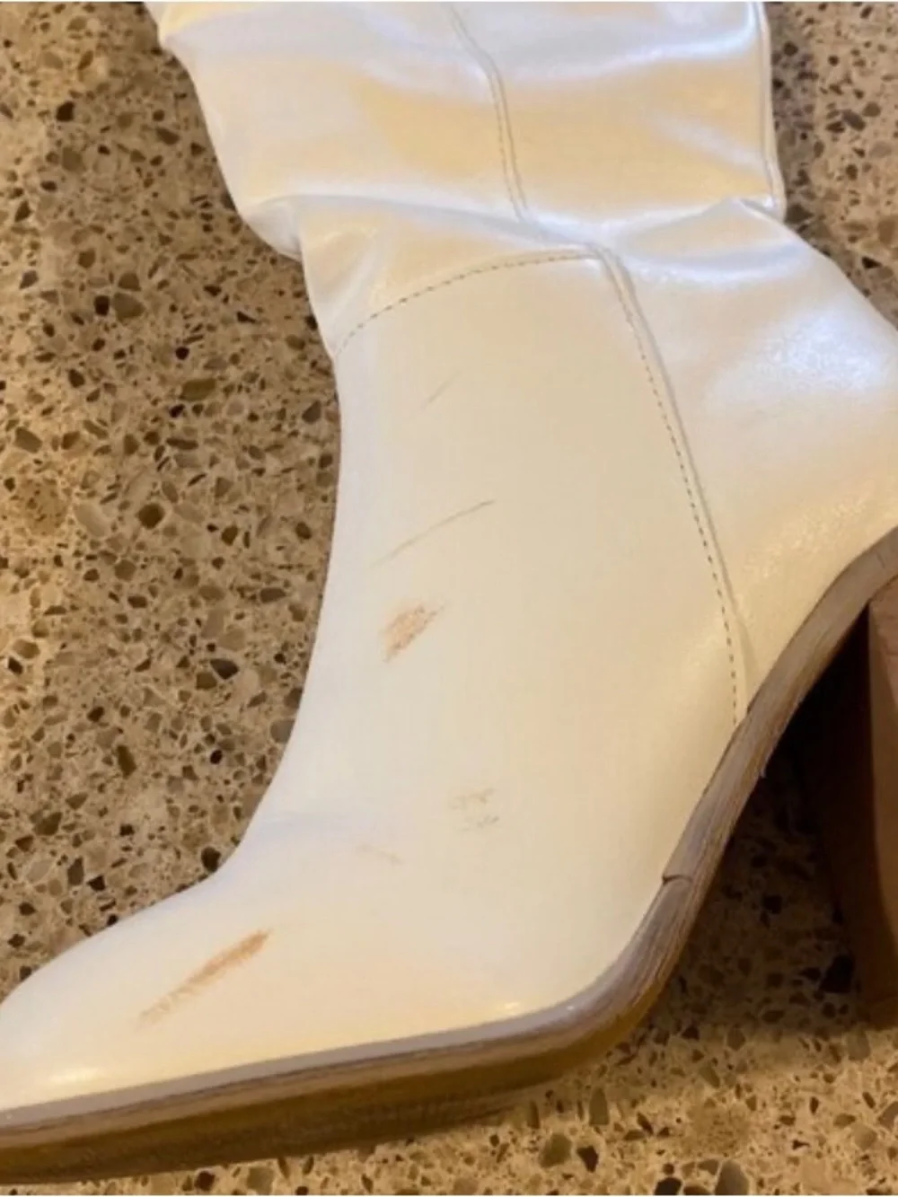 Women's Cream Mid-Calf Heeled Boots - Picture 3 of 3